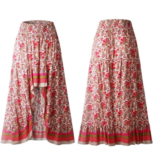 NWOT BOHO BTFBM Women’s Hi Lo Maxi Skirt SZ S  Floral Split Ruffle Bohemian EUC - Picture 5 of 14